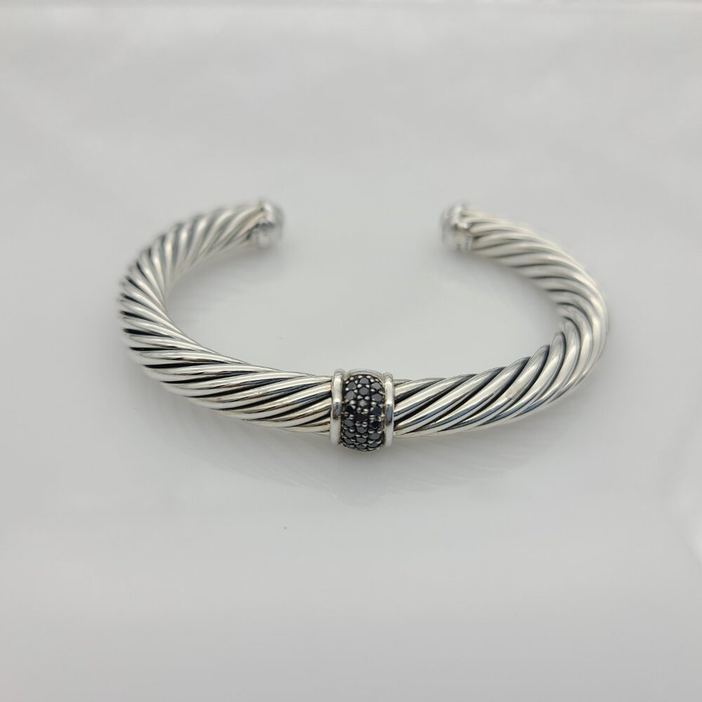David Yurman 7mm Cable Classic Bracelet with Black Diamond Center Station